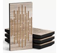 Set di 4 pannelli acustici decorativi stretti con tessuto vellutato | 50x25cm | Controllo del rumore e riduzione dell'eco | Assorbimento e diffusione sonora | [WAVE-F -Sonoma | Dorato]