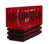 Set di 4 Pannelli acustici orizzontali stretti per assorbimento e diffusione sonori | 25x50cm | Assorbimento - Diffusione - Riflessione - Insonorizzazione | [WAVE-H - 53mm | Plastica rossa lucida]