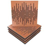 Set di 4 pannelli fonoassorbenti con diffusione | 50x50x5cm | Assorbimento - Diffusione - Riflessione - Insonorizzazione | Legno laminato perforato: [x4 WAVE | Ciliegio]