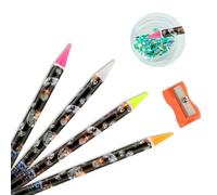Set di 4 pastelli a cera per diamond painting, con temperamatite | Applicatore di strass, strumento per nail art, fai da te, autoadesivo, lunghezza 22,5 cm
