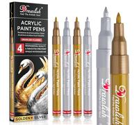 Set di 4 pennarelli acrilici metallizzati, 2 penne acriliche oro e 2 argento, punta extra fine da 0,7 mm, ideali per tessuto, vetro, legno, tela, ceramica, porcellana, pittura su roccia