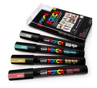 Set Di 4 Pennarelli Metallici Uni Posca PC-5M In Astuccio Di Plastica
