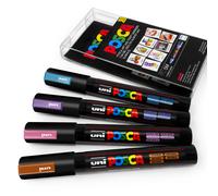 Set Di 4 Pennarelli Metallici Uni Posca PC-5M In Portafoglio