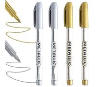 Set di 4 Pennarello Dorato Oro e Argento 1.5mm, Pennarelli Indelebile Acrilico, Marker Metallici per Album Fotografici, Inviti, Cartoline, Biglietti d'Auguri, Vetro, Adatti a Molteplici Superfici