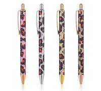 Set di 4 Penne a Sfera Leopardate Eleganti, Penne in Metallo con Inchiostro Nero per Donna e Ufficio, Design Animalier Oro Rosa, Oro, Argento e Rosa, Regalo per Scrittura Fluida