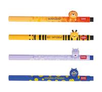 LEGAMI - Penna gel - Lovely Friends, animale decorativo, rimovibile e combinabile, previene rotoli, punta fine 0,5 mm, set da 4 ape, leone, ippopotamo e mostro (NEU)