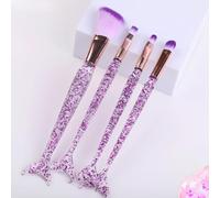 Set di 4 pennelli da trucco con manico in cristallo, design a coda di sirena, setole ultra morbide per un trucco impeccabile, scintillante, glitterato, 18 cm (viola)