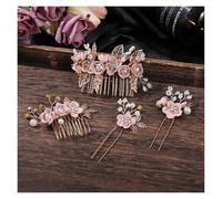 Set di 4 pettini for capelli con fiori di cristallo e forcine for capelli, con perle e strass, set di gioielli da sposa, accessori for nozze per Capelli Decorativi Acconciatura(Pink)