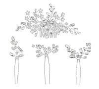 Set di 4 pettini per capelli da sposa, in lega di strass argentati, design floreale, accessori per capelli da donna, a forma di U, eleganti gioielli per capelli per matrimoni europei