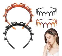 Set di 4 pezzi, 2 fasce per capelli con clip e 2 fasce a zig-zag, con clip a farfalla, antiscivolo, doppia frangia, forcine per capelli multistrato per ragazze alla moda