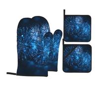Set di 4 pezzi AKGFFDS Blue Fireworks in the night sky Printing set con fodera morbida e isolamento spesso per cucina e barbecue all'aperto