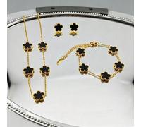 Set di 4 pezzi braccialetto, collana e orecchini in acciaio inossidabile con design minimalista di nicchia a forma di fiore a quattro foglie, adatto come regalo per amiche. Tagli UnicaAcciaio inossida