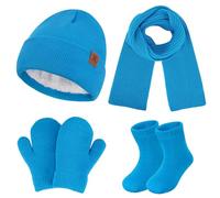 Set di 4 pezzi cappello guanti sciarpa calzini invernali caldi per bambini in pile imbottito beanie cappello invernale cappelli a maglia per 0 6 12 mesi neonati bambini piccoli 1 2 3 4 anni regali per