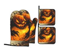Set di 4 pezzi da cucina WHJSSF Pumpkin Monster in the fire Pattern termoisolante e resistente alle scottature per cucina e barbecue all'aperto