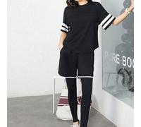 Set di 4 pezzi di abbigliamento yoga minimalista da donna, inclusi reggiseno sportivo, Maglietta larga, leggings e pantaloncini, casual per la corsa e l'allenamento L,M,S,XLBlocchi di coloreTessuto in