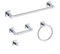 Set di 4 pezzi di accessori cromati per il bagno, set di portasciugamani in acciaio inox da parete da 40,6 cm, anello per asciugamani, ganci per accappatoio, porta carta igienica