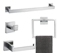 Set di 4 pezzi di accessori da bagno in acciaio inox spazzolato portaasciugamano quadrato da parete accessori da bagno, 60 cm nichel spazzolato