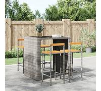Set di 4 pezzi di attrezzi da bar in polyrattan grigio moderno con seggiolini in legno massiccio di acacia per cucina Island & Dining Room