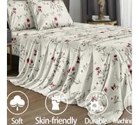 Set di 4 pezzi di biancheria da letto con motivo floreale da giardino nero e bianco, composto da 1 lenzuolo con angoli, 1 lenzuolo piano, 2 federe (esclusi i cuscini). Set di lenzuola di lusso per let