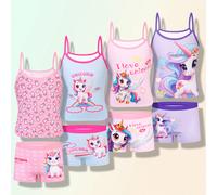 Set di 4 pezzi di biancheria intima formata da canottiera e slip morbidi con motivi di unicorni e cavalli a dondolo per ragazze giovani 6Y,7Y,4Y,5YFumetto,GeometricoPoliestere