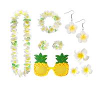 Set Di 4 Pezzi Di Ghirlanda Hawaiana, 1 Paio Di Bicchieri Di Ananas, 1 Paio Di Orecchini Per Le Vacanze Al Mare, 3 Pezzi Di Forcine Per Fiori, Accessori Per Il Ballo Di Fine Anno.