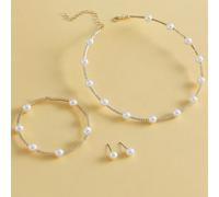Set di 4 pezzi di gioielli eleganti e alla moda con collana e orecchini con strass e perle, accessori per feste adatti per adolescenti 23010-28vetro
