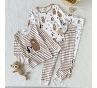 Set di 4 pezzi di pigiama aderente per ragazzi, combinazione di maglietta a maniche lunghe e pantaloni lunghi, design con motivo divertente di orso, pinguino, stella e nuvola amato e ricercato dai bam