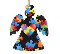 Set di 4 pezzi di puzzle per la consapevolezza dell'autismo, a forma di angelo, in legno, a forma di angelo, decorazioni da appendere per albero di Natale, decorazioni da appendere e decorazioni