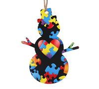 Set di 4 pezzi di puzzle per la consapevolezza dell'autismo, a forma di pupazzo di neve, in legno, a forma di pupazzo di neve, decorazioni da appendere per albero di Natale, decorazioni da appendere e