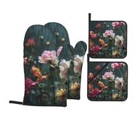 Set di 4 pezzi HHGFASD Flowers in the wind and rain Pattern set con fodera morbida e isolamento spesso per cucina e barbecue all'aperto