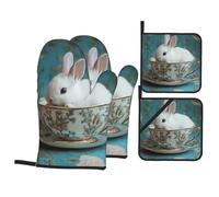 Set di 4 pezzi HHGFASD Little White Rabbit in the tea acup Pattern set con fodera morbida e isolamento spesso per cucina cucina e barbecue all'aperto