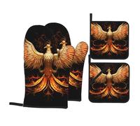 Set di 4 pezzi HHGFASD The Golden Phoenix Pattern con fodera morbida e isolamento spesso per cucina e barbecue all'aperto