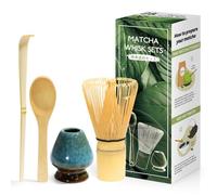 Set di 4 pezzi Matcha Cerimonia Giapponese, Frusta Matcha Naturale, Cucchiaio di Bamboo Pala Portafrusta, Scatola Matcha per la cerimonia del Tè, Bevanda - Blu sognante