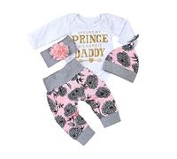 Set di 4 pezzi per neonati, principessa, pantaloni floreali, copricapo, copricapo