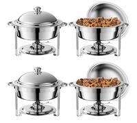 Set di 4 pezzi per piano cottura rotondo Chafing, set di stoviglie a buffet in acciaio inox da 6 l, rotonde per buffet e scaldamani, spessi supporti per catering Chafe con piscine a specchio, scalda