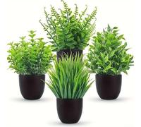 Set di 4 piante artificiali di lavanda con vasi di plastica per abbellire la casa, l'ufficio, gli appartamenti e gli spazi condivisi (nero)