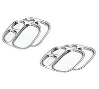 Set di 4 piatti di forma ovale Thali con 3 scomparti profondi in acciaio inox
