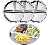 Set di 4 piatti piani in acciaio inox con 3 sezioni, piatti rotondi per controllo delle porzioni per casa, campeggio e viaggi