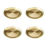 Set di 4 piatti rotondi in acciaio inox per barbecue, per picnic, campeggio, viaggi, camper, casa e caffè (oro, 14 cm)