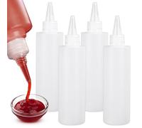 Set di 4 piccole bottiglie riutilizzabili da spremere per liquidi, in plastica, piccole salse per condimenti, salse da viaggio, mini bottiglia per il pranzo (200 ml)