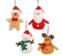 Set di 4 piccoli ciondoli natalizi con ornamenti in stile cartone animato, tra cui Babbo Natale, alce, pupazzo di neve e biscotto per abbellire l'albero delle vacanze e la casa
