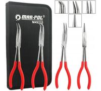 Set di 4 pinze becco lungo dritto curvo lunghezza 280 mm con custodia