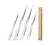 Set di 4 pinze fini da cucina, 30,5 cm e 25,4 cm, in acciaio INOX, per uso alimentare, pinze professionali lunghe, per cucina, riparazioni, frutti di mare e barbecue