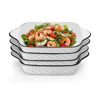 Set di 4 pirottini da forno in ceramica, 1000 ml, quadrati, mini pirofile, 26,5 x 114,6 x 4,8 cm, in ceramica con manici, per friggitrice ad aria calda, forno, microonde (motivo a rombi)