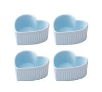Set di 4 pirottini in ceramica blu a forma di cuore da 113,4 g, ciotola da dessert per cuocere torte, marmellate, soufflé, crème brûlée, kit da cucina con tazze in silicone rimovibili e ricettario
