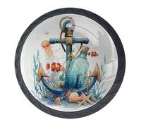 Set di 4 pomelli decorativi a forma di ancora e bottiglia, per armadietti da cucina, cassettiere, cassetti, cassetti, cassettiere, armadi, armadi