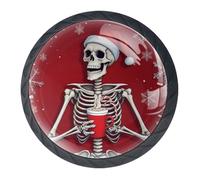 Set di 4 pomelli decorativi con scheletro che indossa cappello di Natale, pomelli decorativi per cassettiere, cassetti, cassettiere, armadi, armadi