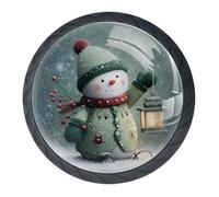 Set di 4 pomelli decorativi per armadietti da cucina, a forma di lanterna natalizia, con pupazzo di neve, per cassettiere, armadi, cassetti e cassetti