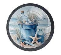 Set di 4 pomelli decorativi per armadietti da cucina, a forma di secchio da spiaggia, a forma di stella marina, per cassettiere, armadi, cassetti e cassetti