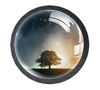 Set di 4 pomelli per armadietti celesti con alberi di notte stellati, per cassetti, armadi, credenze, armadi, porte, cucine